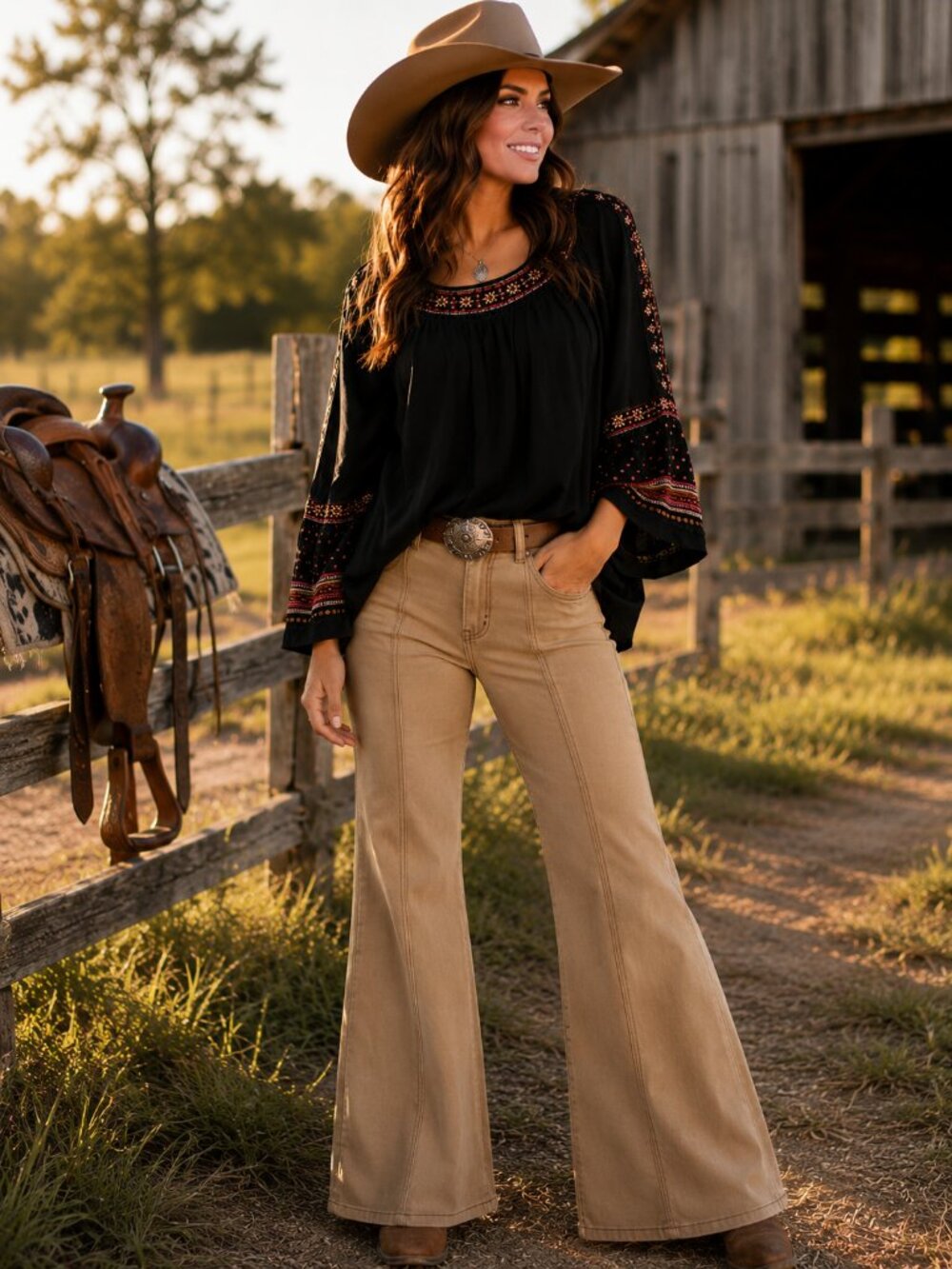 J.Jill Embroidered Boho Blouse | Petite Medium | Black